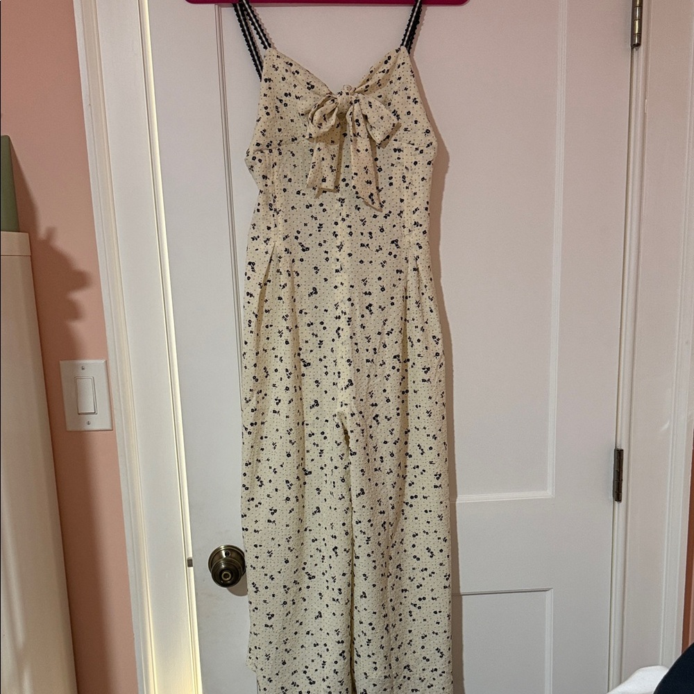 Free People Cream Floral Jumpsuit with Black Dot Print